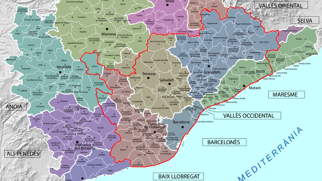 Mapa polític dels municipis de la regió metropolitana unificada / Foto: DIBA